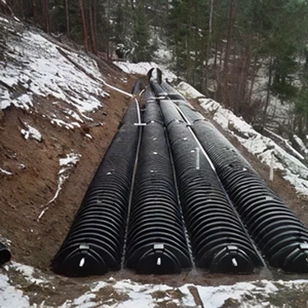 Underground drainage pipes in forest setting