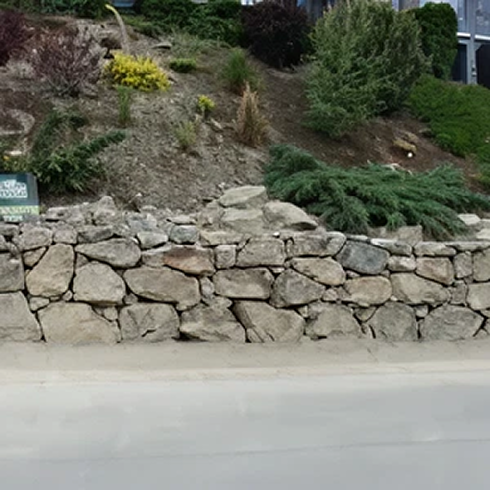 Stone retaining wall with greenery