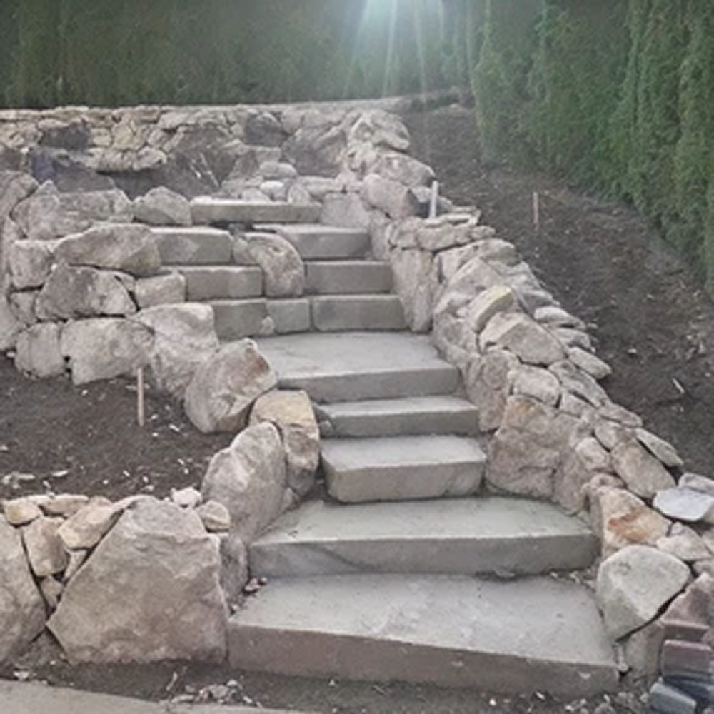 Garden stairs with stone edging